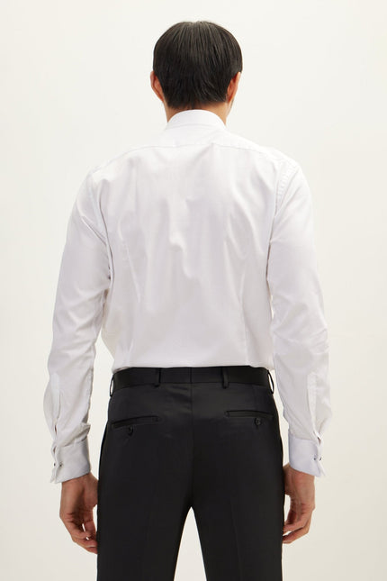 Men's Pleated Wing Collar Tuxedo Shirt - White | Ron Tomson