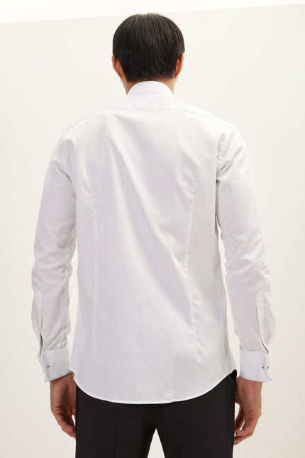 Men's Pleated Wing Collar Tuxedo Shirt - White | Ron Tomson