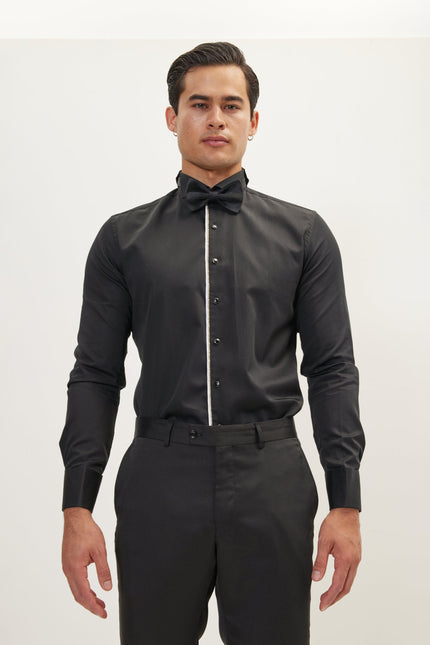 Men's Wing Collar Tuxedo Shirt - Black White | Ron Tomson