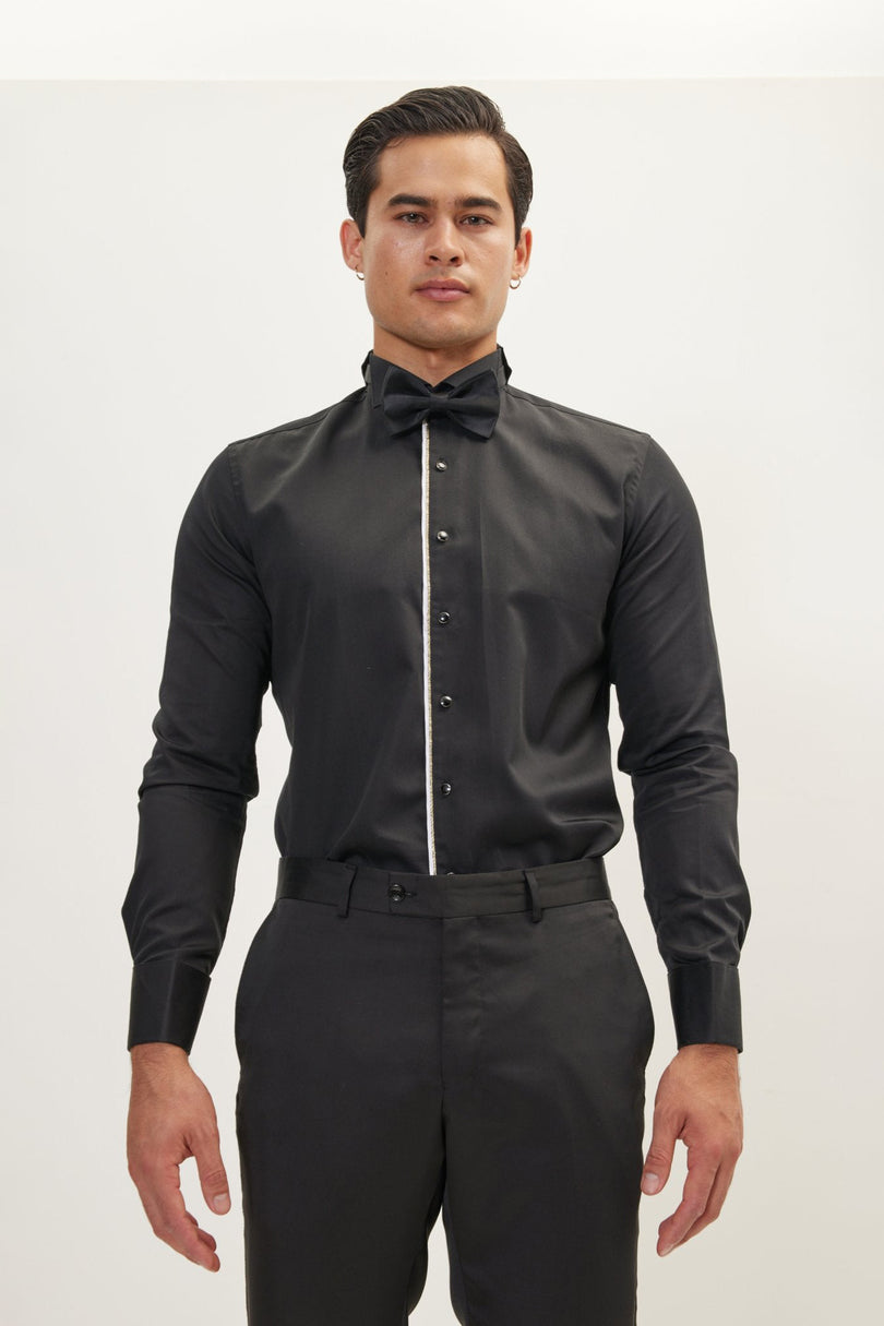 Men's Wing Collar Tuxedo Shirt - Black White | Ron Tomson