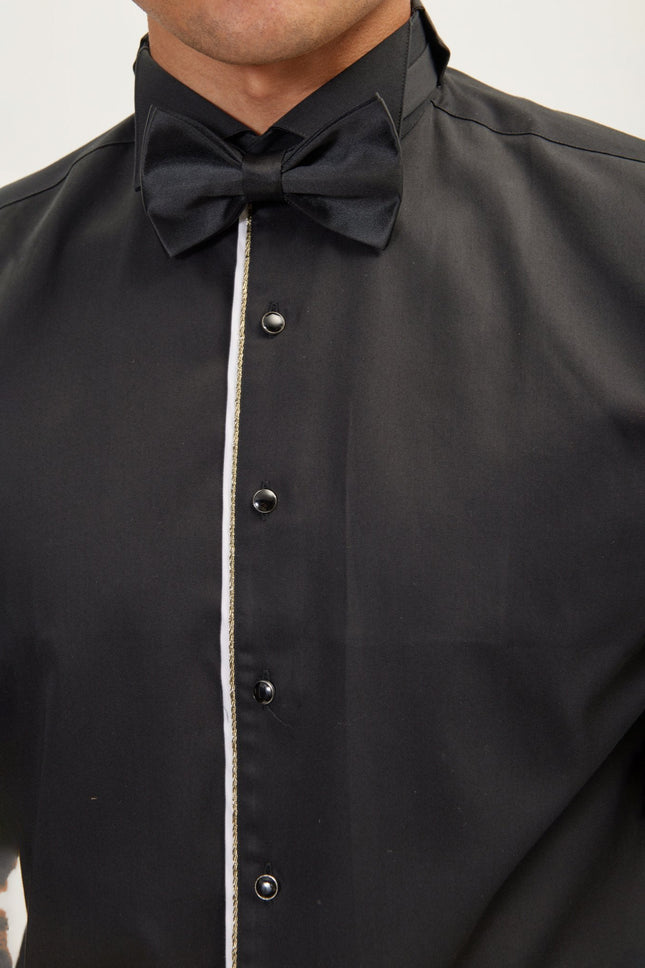 Men's Wing Collar Tuxedo Shirt - Black White | Ron Tomson