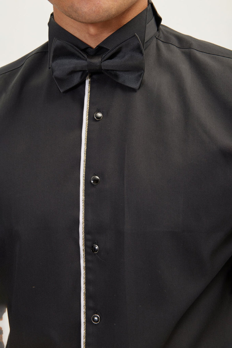 Men's Wing Collar Tuxedo Shirt - Black White | Ron Tomson
