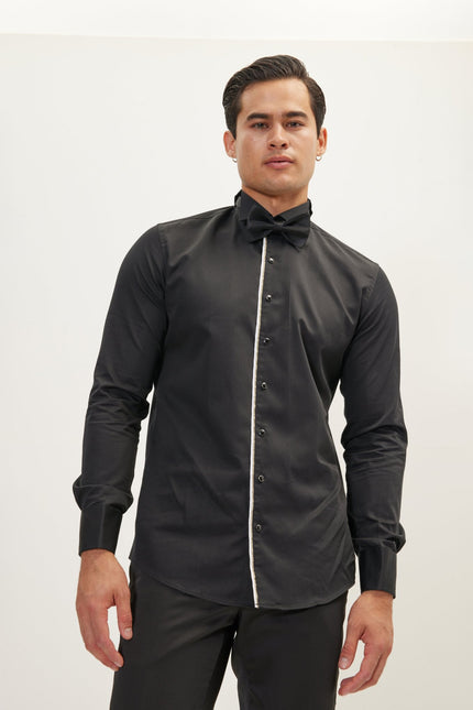 Men's Wing Collar Tuxedo Shirt - Black White | Ron Tomson