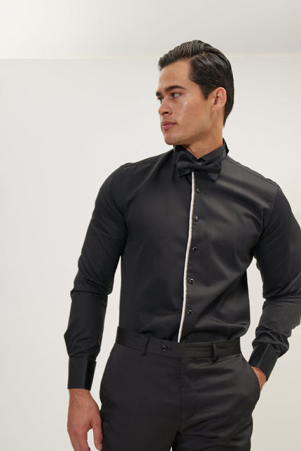 Men's Wing Collar Tuxedo Shirt - Black White | Ron Tomson