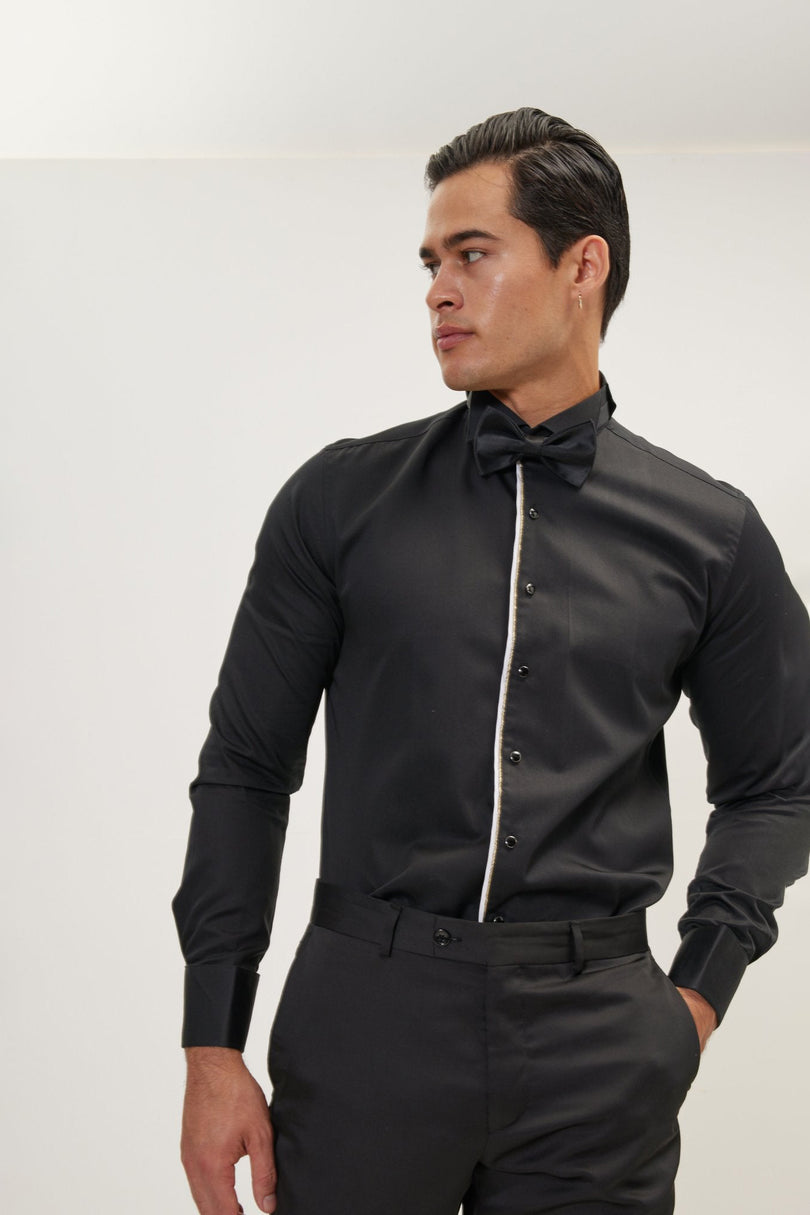 Men's Wing Collar Tuxedo Shirt - Black White | Ron Tomson