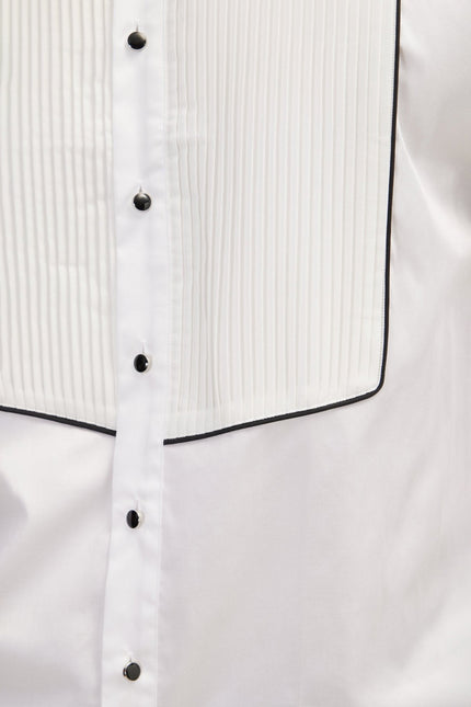 Men's Pleated Wing Collar Tuxedo Shirt - White | Ron Tomson