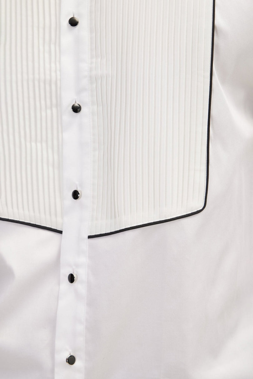 Men's Pleated Wing Collar Tuxedo Shirt - White | Ron Tomson