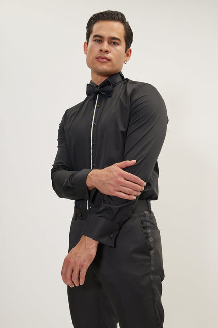 Men's Wing Collar Tuxedo Shirt - Black White | Ron Tomson