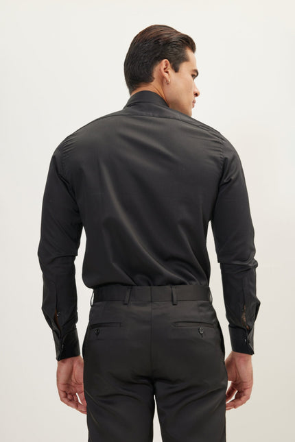Men's Wing Collar Tuxedo Shirt - Black White | Ron Tomson