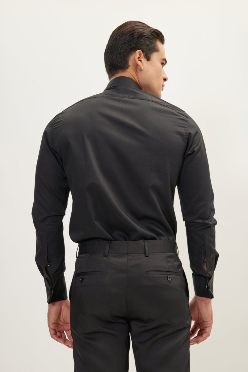 Men's Wing Collar Tuxedo Shirt - Black White | Ron Tomson