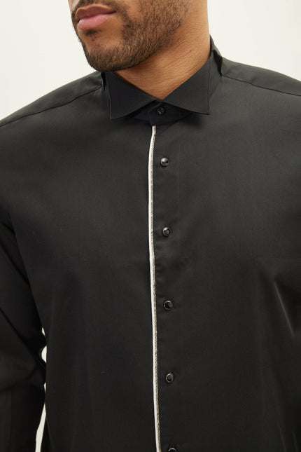 Men's Wing Collar Tuxedo Shirt - Black White | Ron Tomson