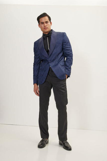 Men's Psychedelic Texture Shawl Lapel Tuxedo Jacket- Navy | Ron Tomson