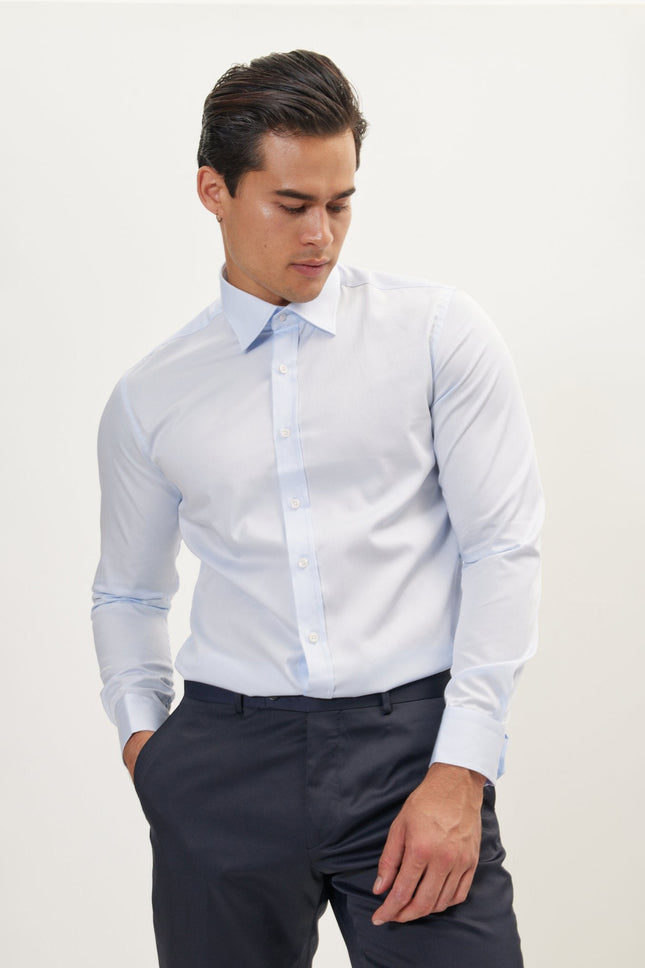 Men's Point Collar Dress Shirt - Light Blue | Ron Tomson