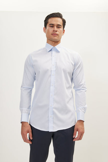 Men's Point Collar Dress Shirt - Light Blue | Ron Tomson