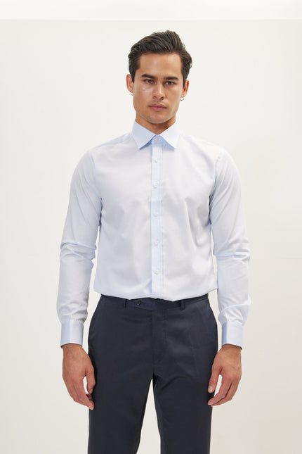 Men's Point Collar Dress Shirt - Light Blue | Ron Tomson