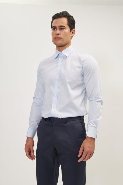 Men's Point Collar Dress Shirt - Light Blue | Ron Tomson
