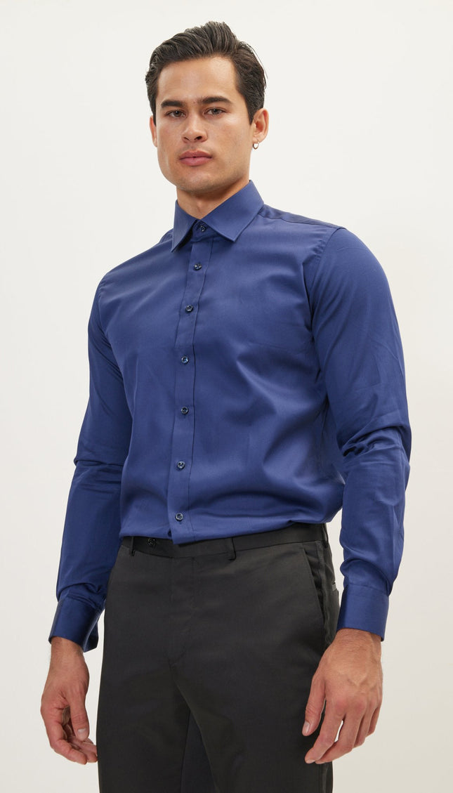 Point Collar Dress Shirt - Navy