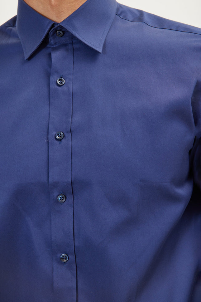 Men's Point Collar Dress Shirt - Navy | Ron Tomson