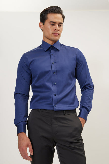 Men's Point Collar Dress Shirt - Navy | Ron Tomson