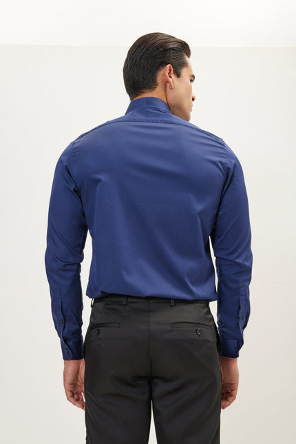 Men's Point Collar Dress Shirt - Navy | Ron Tomson