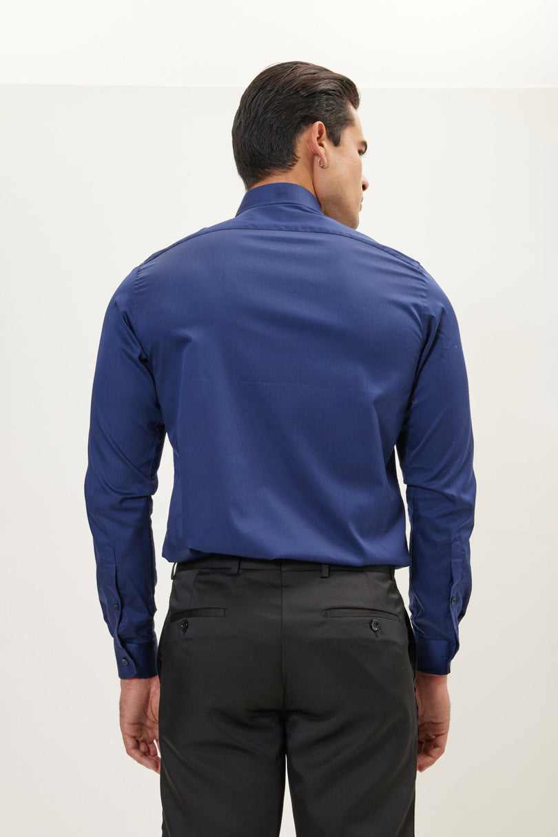 Men's Point Collar Dress Shirt - Navy | Ron Tomson