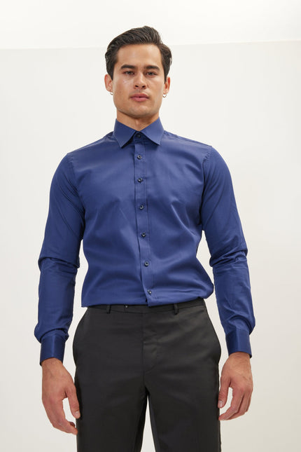 Men's Point Collar Dress Shirt - Navy | Ron Tomson