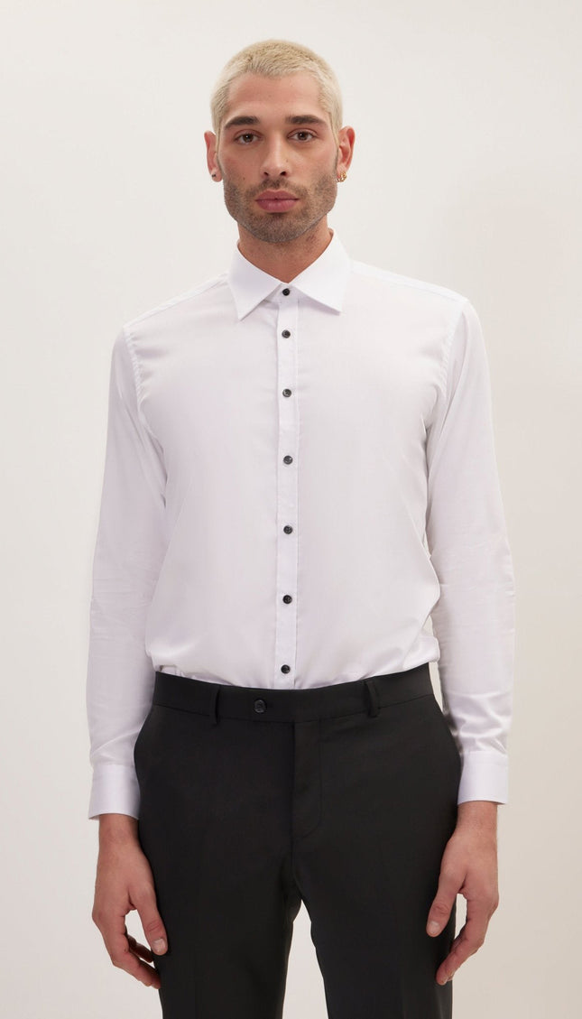 Contrast Button Dress Shirt - Optic White