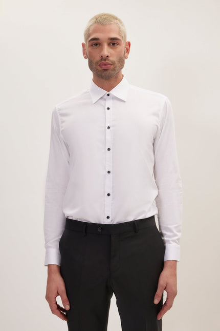 Men's Contrast Button Dress Shirt - Optic White | Ron Tomson