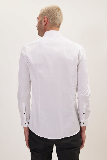 Men's Contrast Button Dress Shirt - Optic White | Ron Tomson