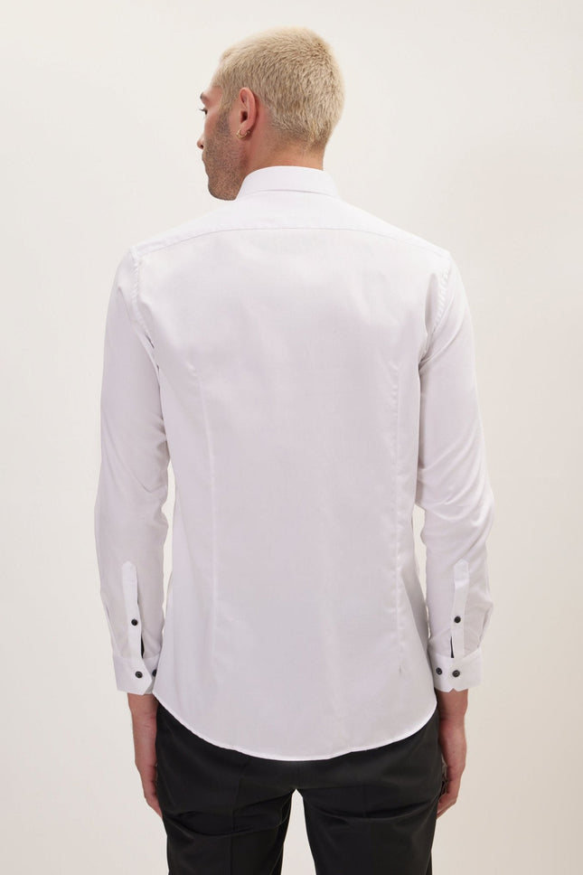 Men's Contrast Button Dress Shirt - Optic White | Ron Tomson