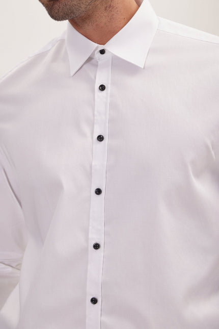 Men's Contrast Button Dress Shirt - Optic White | Ron Tomson