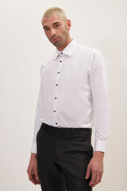 Men's Contrast Button Dress Shirt - Optic White | Ron Tomson