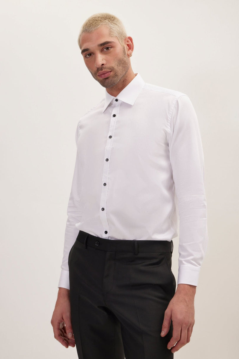 Men's Contrast Button Dress Shirt - Optic White | Ron Tomson