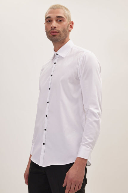 Men's Contrast Button Dress Shirt - Optic White | Ron Tomson