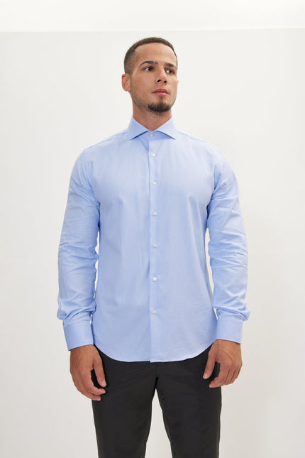 Men's Cotton Spread Collar Dress Shirt - Blue Chevron | Ron Tomson