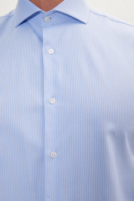 Men's Cotton Spread Collar Dress Shirt - Blue Chevron | Ron Tomson
