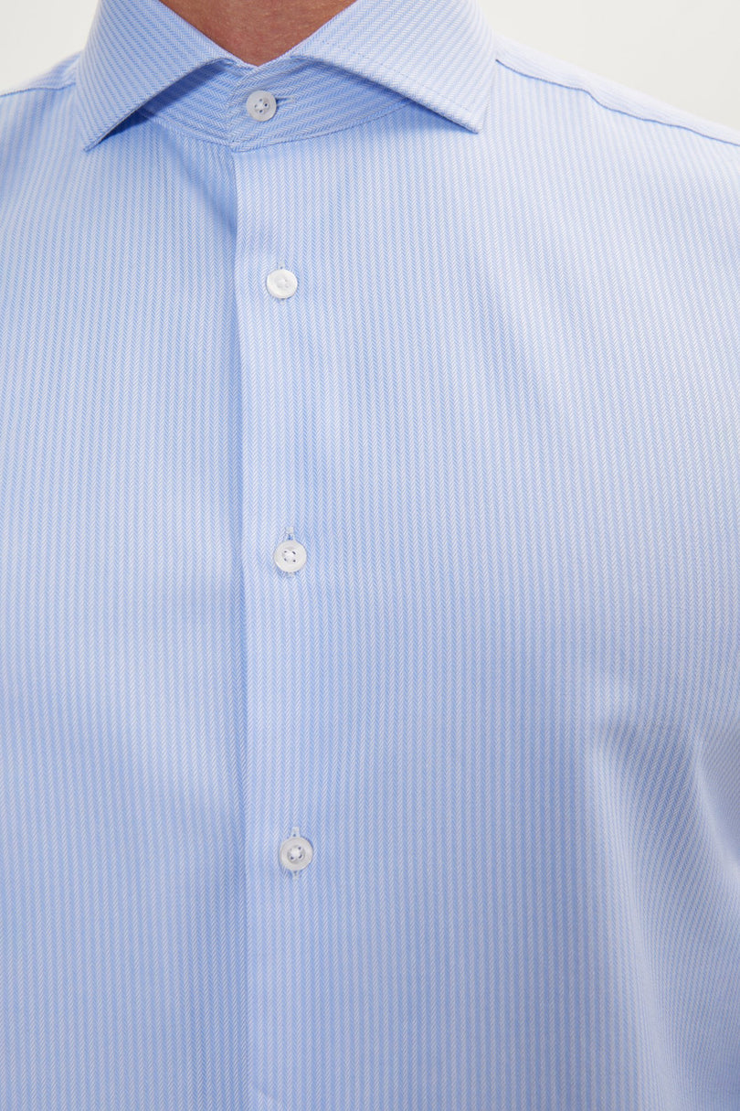 Men's Cotton Spread Collar Dress Shirt - Blue Chevron | Ron Tomson