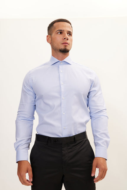 Men's Spread Collar Dress Shirt - Blue White | Ron Tomson