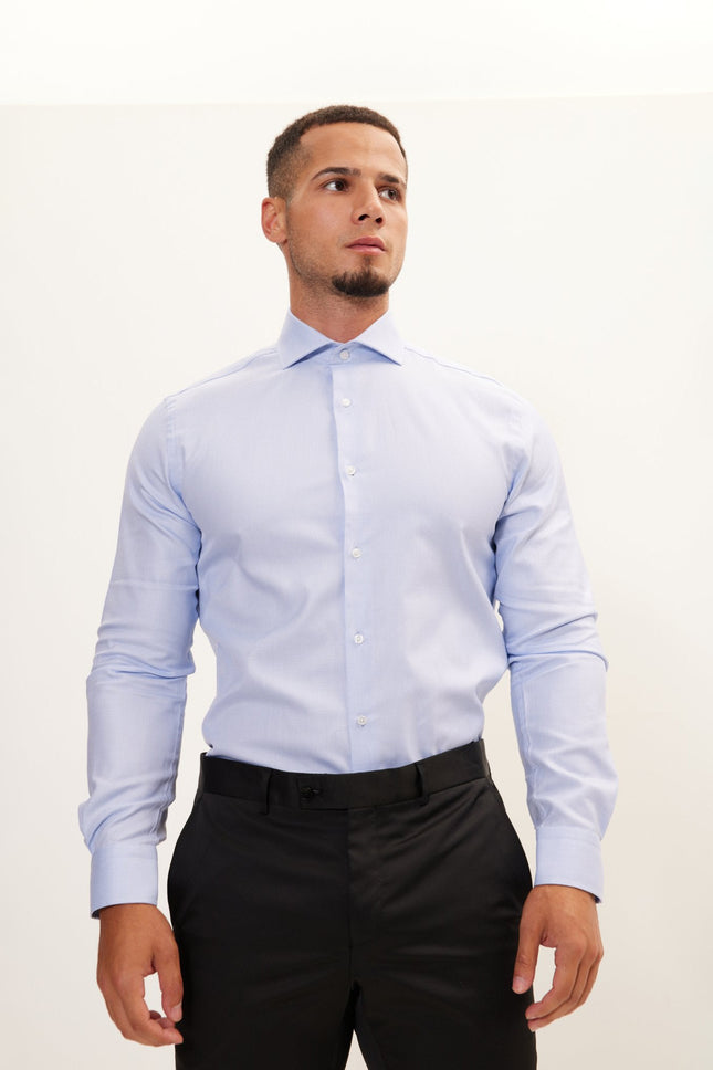 Men's Spread Collar Dress Shirt - Blue White | Ron Tomson