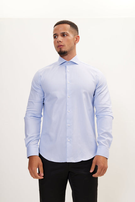 Men's Spread Collar Dress Shirt - Blue White | Ron Tomson