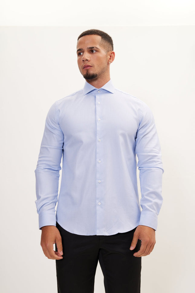 Men's Spread Collar Dress Shirt - Blue White | Ron Tomson