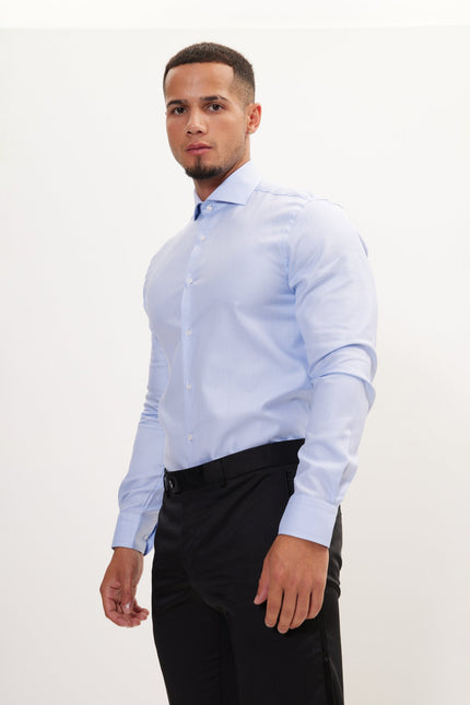 Men's Spread Collar Dress Shirt - Blue White | Ron Tomson
