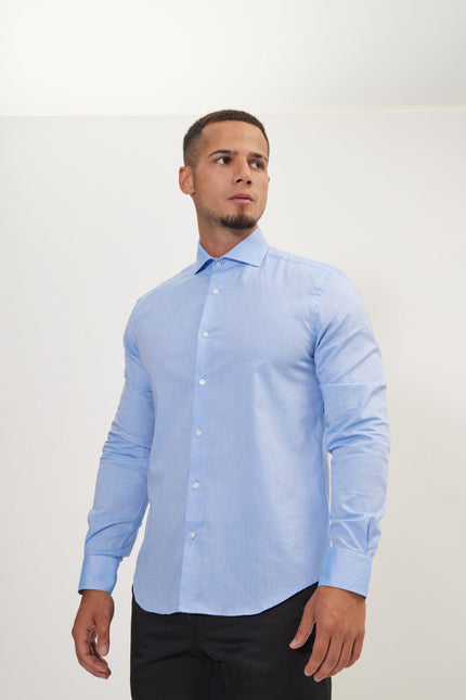 Men's Spread Collar Dress Shirt - Blue | Ron Tomson