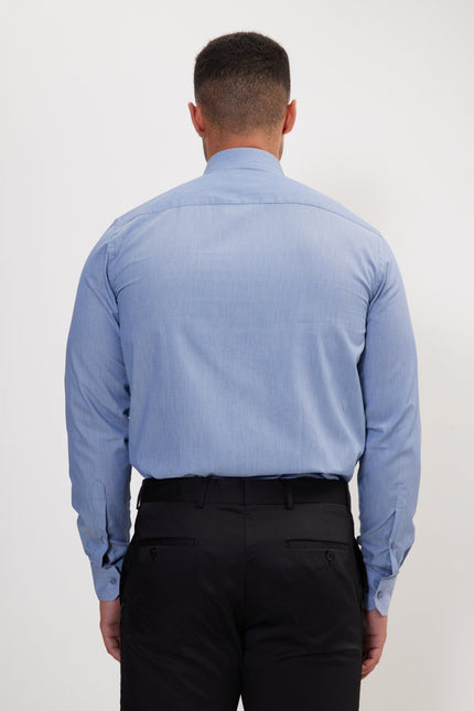 Men's French Placket Spread Collar Dress Shirt - Navy White Hairline | Ron Tomson