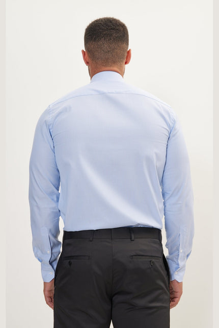 Men's Cotton Spread Collar Dress Shirt - Blue Striped | Ron Tomson