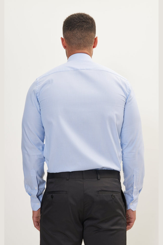 Men's Cotton Spread Collar Dress Shirt - Blue Striped | Ron Tomson