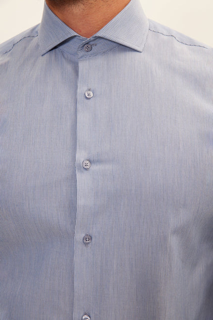 Men's French Placket Spread Collar Dress Shirt - Navy White Hairline | Ron Tomson