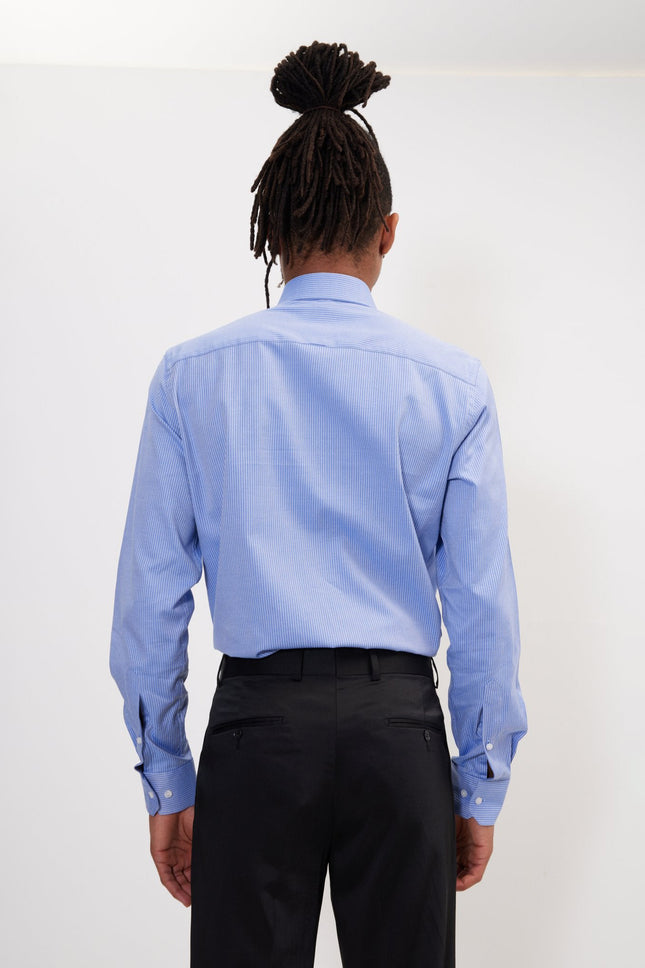 Men's Cotton Spread Collar Dress Shirt - Dark Blue Chevron | Ron Tomson