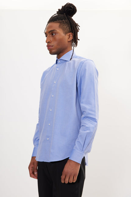 Men's Cotton Spread Collar Dress Shirt - Dark Blue Chevron | Ron Tomson