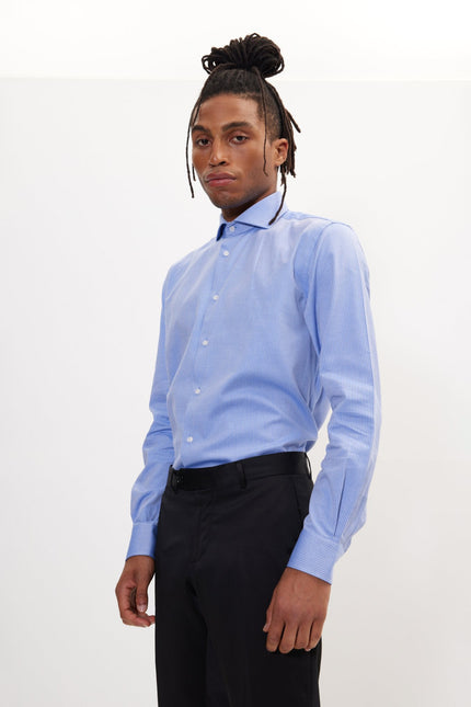 Men's Cotton Spread Collar Dress Shirt - Dark Blue Chevron | Ron Tomson